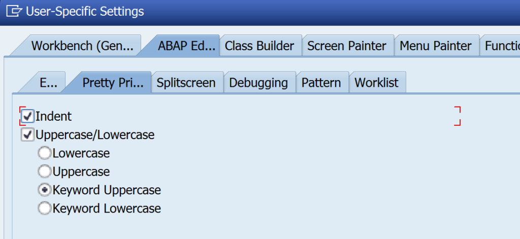 abap pretty printer settings